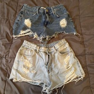 Distressed Denim Shorts Set